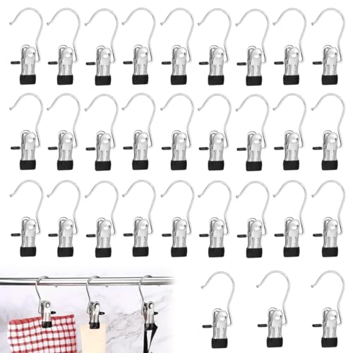 30 Pièces Crochet à Linge Portable MéTal,Crochets à Linge Pivotants 360°, Cintre Pince Crochets en Acier Inoxydable, Pince Crochet pour Bottes, Pantalons,...
