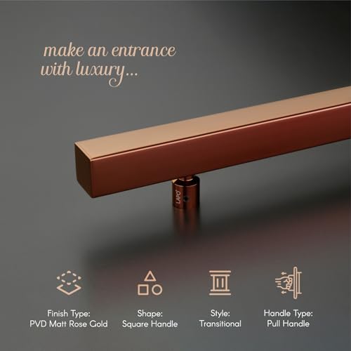 Image of LAPO Stainless Steel Pull Handle for Main Doors | 24 Inch Square Pull Bar for Office Doors | Rose Gold Finish | Fits 30-100mm Door Panels |Designed for Glass & Wooden Doors| 3 Years Warranty