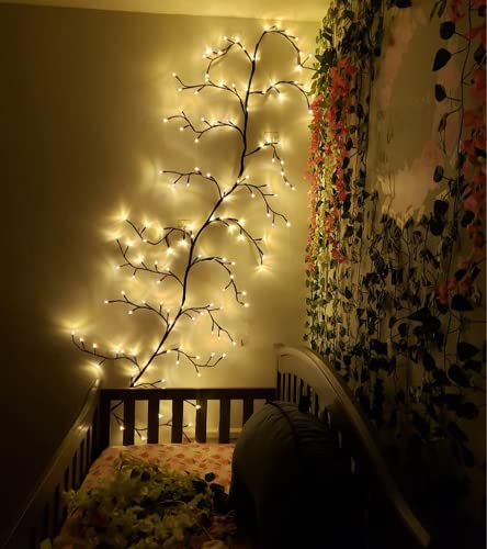 Image of LKGOOD Vines for Room Decor with Remote Control On /Off Timmer Dim,7.5FT Artificial Plants Tree Willow Vine Lights Plug in 144 LEDs for Walls Bedroom,Living Room,Indoor Home Decoration(Brown)