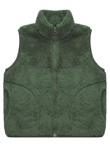 Kids Girls Flannel Vest Stand Collar Sleeveless Hidden Zipper Blazer Coat with Pockets Thermal Casual Outerwear3