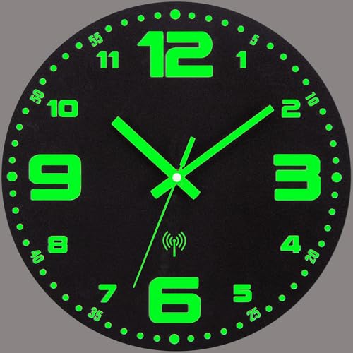 VIVILINEN Horloge Murale Radio-pilotée Lumineuse avec Grands Chiffres Pendule Murale Silencieuse sans Bruit Fonctionnement à Piles pour Salon, Chambre à Coucher, Bureau, Cuisine (Grande 12/3/6/9)
