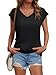 Suncife Damen-T-Shirt, Sommer, lockere Passform, Flügelärmel, V-Ausschnitt, T-Shirt, Schwarz, S