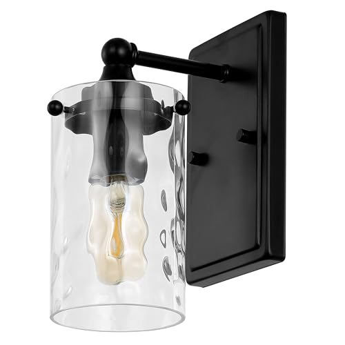 Image of SAFAVIEH Lighting Collection Jobie Black /Glass Shade Wall Sconce Set of 2 Light Fixture, Ideal for Bathroom, Entryway, Vanity, Foyer, Hallway, Living Room (LED Bulbs Included)