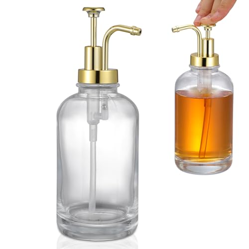 EXCEART Dispensador de Jarabe de Café y Jabón de Vidrio Transparente Bomba Dorada, Botella Reutilizable Pequeña para Cocina y Cafetería, Almacenamiento Práctico y Compacto de Alimentos