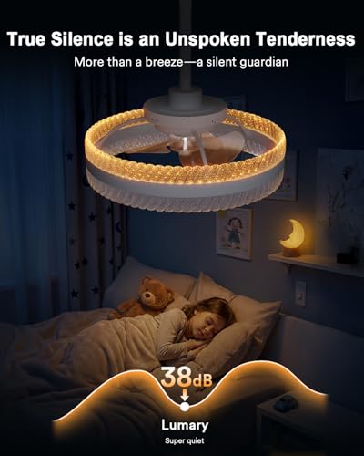 Image of Lumary 20in Smart Ceiling Fan with Lights, Feather Projection Crystal