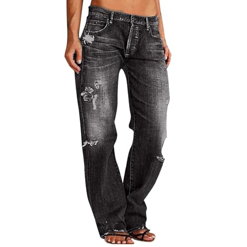 Plus Size Jeans for Curvy Women Tummy Control Wide Leg High Waisted Womens Pull On Jeans Boyfriend Jean Elastic Waist Mom Jean Straight Leg Denim Pants Flare Bell Bottom Bootcut Gray M