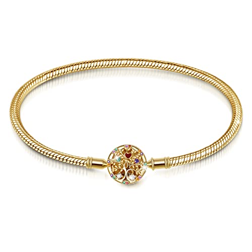 GNOCE Pulsera árbol De La Vida De Plata De Ley 925 Chapada En Oro De 18 Quilates Con Incrustaciones De Piedras De Colores Joyas árbol De La Vida Regalo De Amistad Con Caja de Regalo (17, oro amarillo)