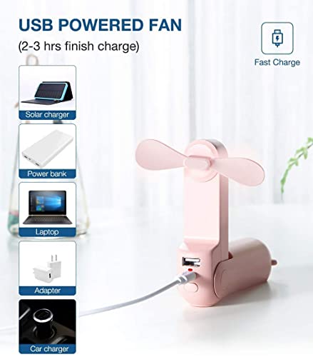 Image of One94Store Mini Handheld Fan, Folding Type-C USB Rechargeable Fan, 2000mAh Battery, 3 Speed Cooling, Pink - Mini Fan, Hand Fan, Small Fan, USB Fan