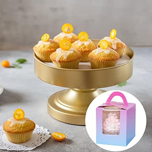 Single Cupcake Boxes, 30 Pcs Individual Cupcake Boxes, Portable Cupcake Carriers with Clear Window, Paper Bakery Boxes with Handle and Insert for Birthday Party Wedding Favors