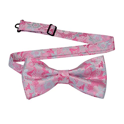 Image of GUSLESON Adjustable Plaid Floral 6 Clips Y Shape Suspenders Pre-tied Bow Tie and Pocket Square Set with Gift Box