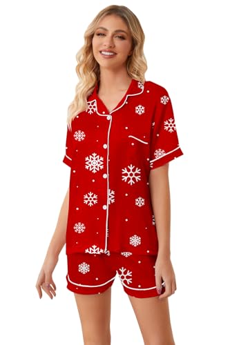 Image of Umeyda Women & Girls Pajamas Set, 2 Piece PJS Satin Silk Sleepwear Button-Down Top with Shorts for Mom Kids Gifts