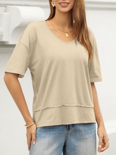 Image of UNCLECAT Womens V Neck T Shirts Summer Trendy Loose Fit Casual Tops Tees