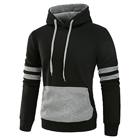 MOONCOLOUR Mens Contrast Color Pullover Fleece Hoodie Cozy Sport Outwear Cover
