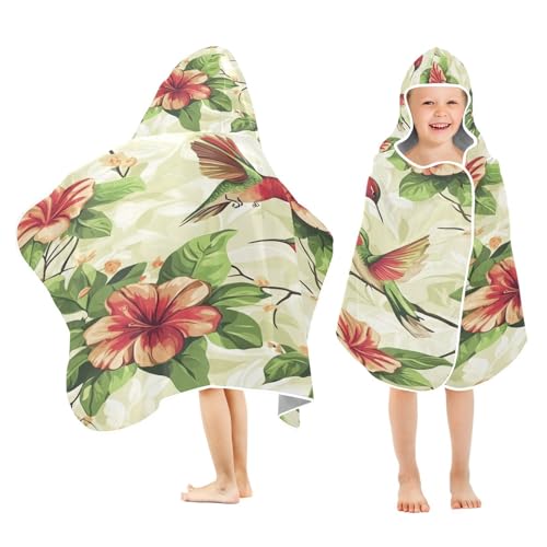 Kigai Flower Bird Hooded Beach Towel for Kids Soft Absorbent Quick Dry Bath Towel with Hood Lightweight Toddler Shower Pool Bath Wrap for Boys Girls