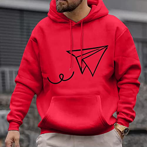 Pull à capuche pour homme rouge M avec imprimé avion en papier casual