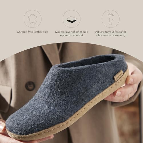 Image of Glerups 100% quality wool mix Slipper with leather sole - Unisex Slip-on