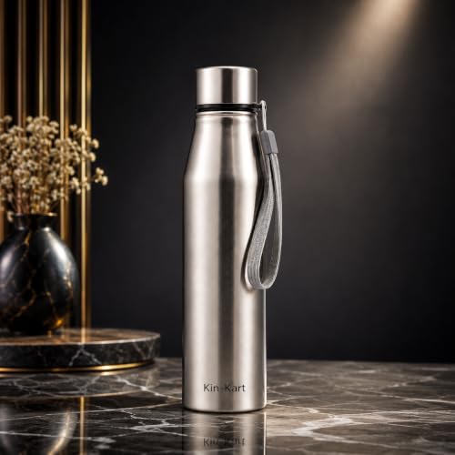 Image of Kin-Kart Water Bottles 1000 ml Stainless Steel Water Bottle 1 Litre | Eco friendly Steel BPA Free Leakproof Water Bottles for School, Office, Home, Gym (LONG, SILVER)