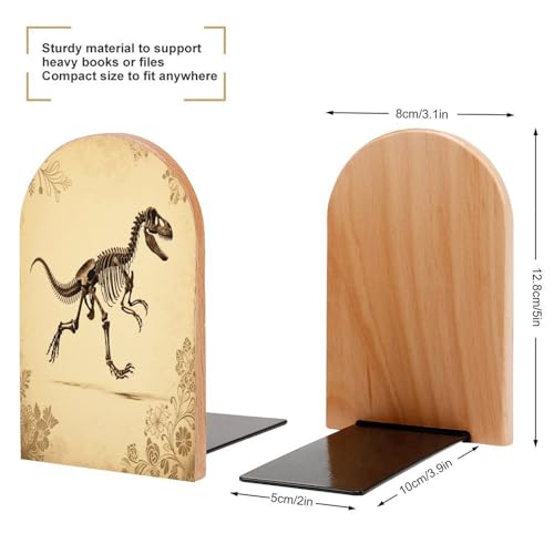 Sujetalibros de dinosaurio de madera para evitar la caída de libros en baldas 3