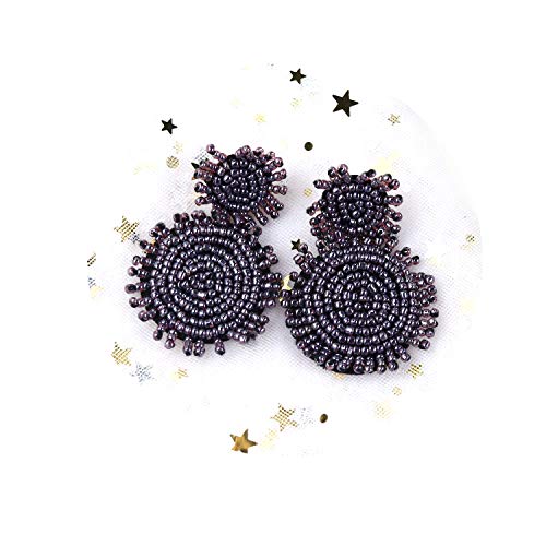 Statement Round Beaded Hoop Bohemia Earrings Handmade Tassel Fringe Drop Dangle Flower Chandelier Vintage Stud Earrings Gifts for Mom,Women Girls(Black)