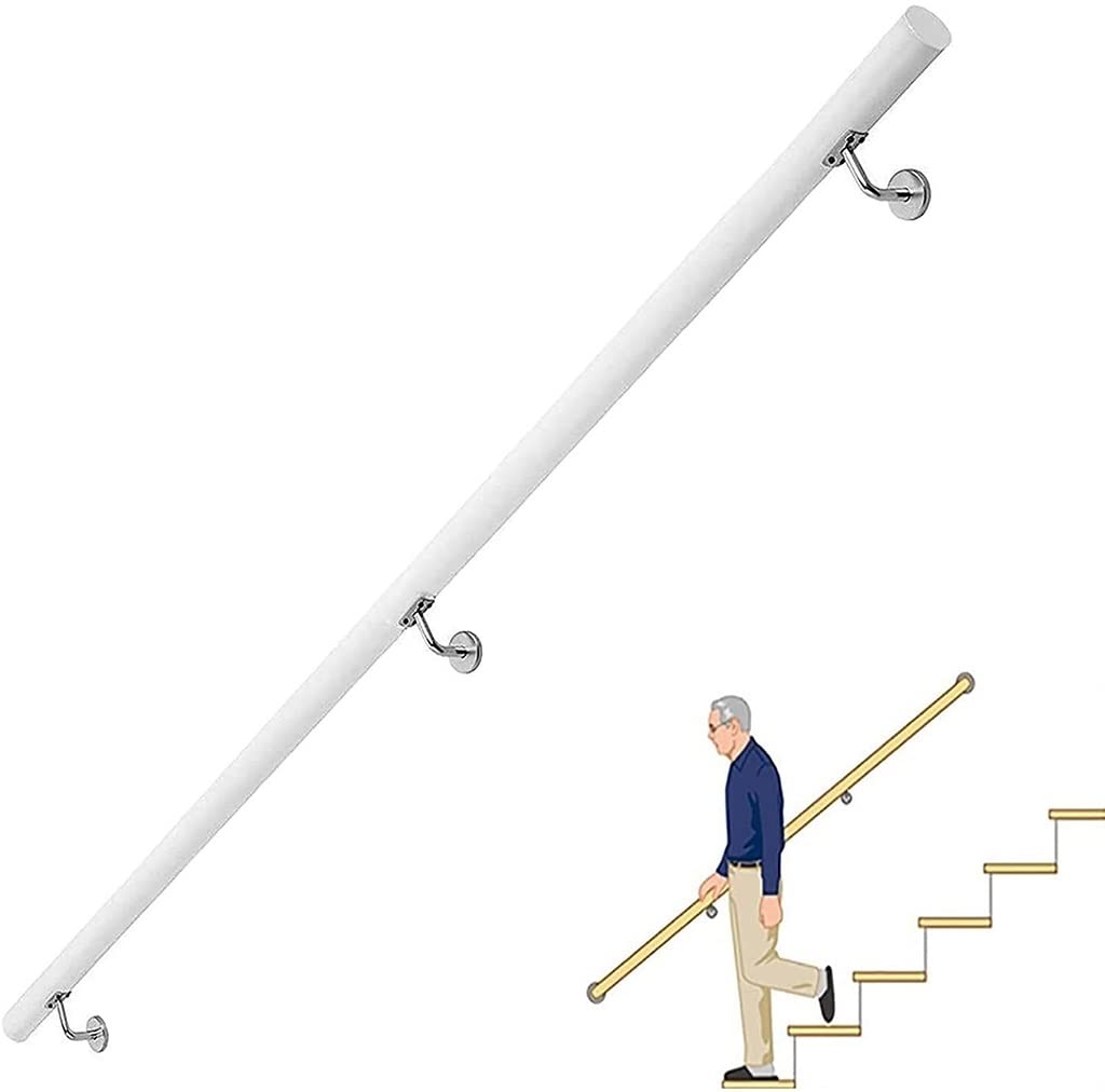 Rampe d'escalier en bois blanc anti-chute avec kit de sécurité complet