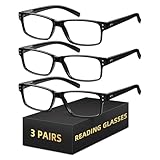 resjok 3Pairs Reading Glasses Men - Blue Light Blocking with Spring Hinge Square Readers for Men Women Anti Eyestrain (Black, 2.5x)
