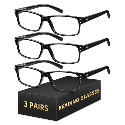 resjok 3Pairs Reading Glasses Men - Blue Light Blocking with Spring Hinge Square Readers for Men Women Anti Eyestrain (Black, 2.5x)