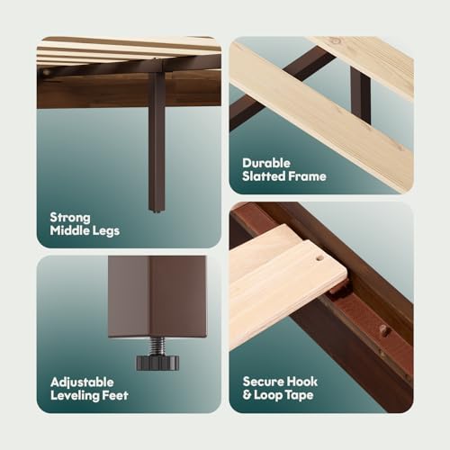 Bme Catherine Queen Platform Bed Frame, Modern Bed Frame Without Headboard, Wooden Low Profile Bed Frame, Acacia Wood Platform Bed Frame, No Box Spring Needed, Supports up to 800lbs - Dark Chocolate - Thumbnail 4