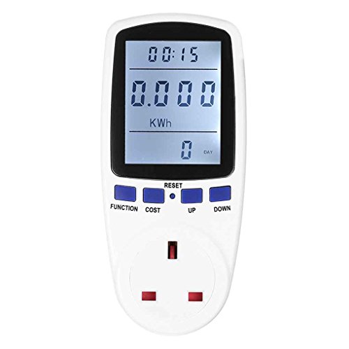 Floridivy Digital Socket Wattmeter LCD White Backlight Energy Monitor Power Meter Voltage Amps Electricity Usage Watt Analyzer UK Plug