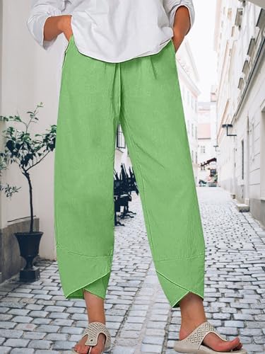 Women's Cotton Linen Pants Summer 2025 Casual Capri Pants with Pockets Cropped High Waisted Comfy Baggy Trousers2