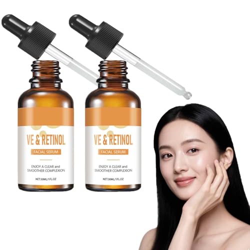Fluido facial vitamina C con alternativa al retinol y, fluido para enfrentar aclaración, reducción de arrugas y corrección de manchas marrones, fluido facial hidratante para todo tipo de (2pcs)