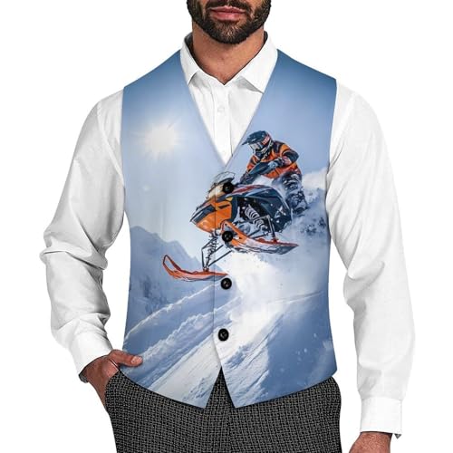 Snowymobile Winter Men's Suit Vests Business Formal Dress Vest V-Neck Waistcoat for Wedding Casual