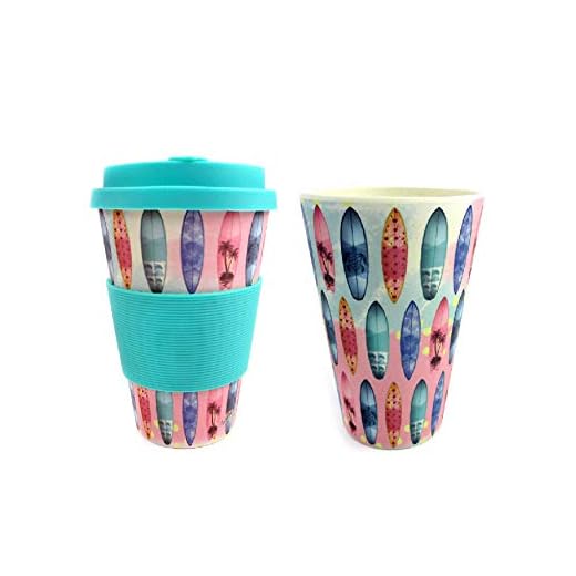 TINYMILLS Eco-Friendly Reusable Plant Fiber Travel Mug with Sunset Surfboards Design Stocking Stuffers Party Prizes Teacher Gift Graduation Gift