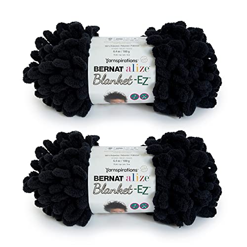 Image of Bernat Alize Blanket-EZ Chunky Yarn for Hand Knitting, Black 2-Pack | #7 Jumbo Yarn, 100% Polyester, Super Soft Looped Crochet Yarn for Hand Knitting, Beginners & DIY Crafts, 18yds per skein