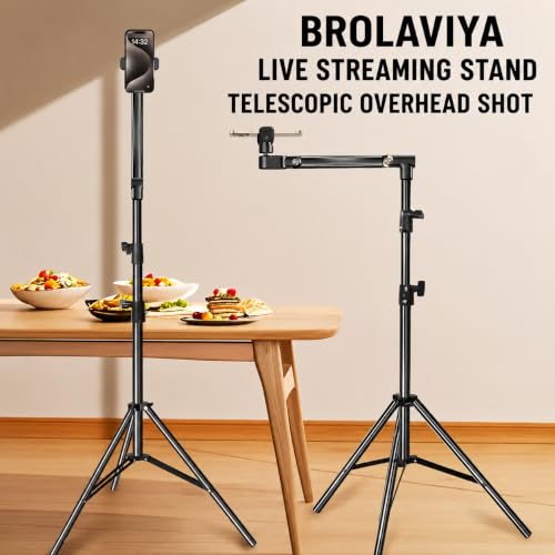 Image of Brolaviya 360-Degree Tripod with Gimbal arm Head, 225cm top Height, Portable, for Indoor /Outdoor Photography & Videography, Ideal for Live Streaming, Overhead Tripod Stand with Mobile Bracket