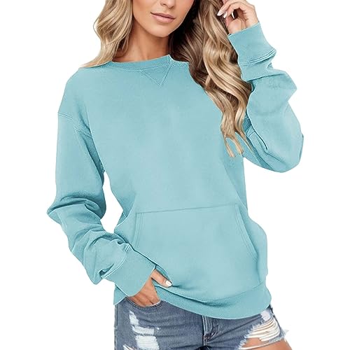 Crewneck Sweatshirts Women Long Sleeve Crew Neck Sweatshirt Trendy Casual Pullover Tops Fall Winter Outfits 2025 Sweat Shirts for Womens Blue XX-Large