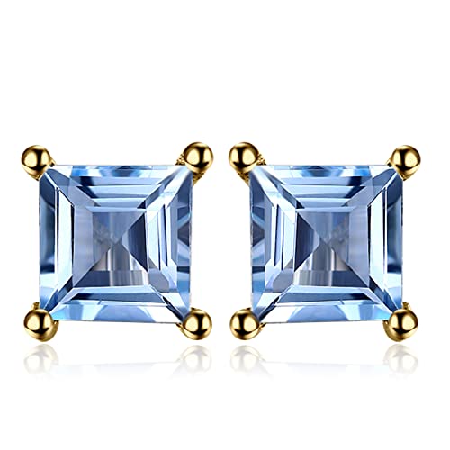 JewelryPalace 0.7ct Boucles d'oreilles Carré Cut Naturel Bleu Topaze en Argent Sterling 925 Pour Fille, Plaque Or Jaune Clous d'oreilles Femme Argent Ensemble de Bijoux, Cadeau d'Anniversaire Cover