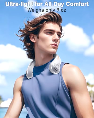 EYERZ Portable Neck Fan - Rechargeable Personal Fan with Neck Support, 5-Speed Quiet Lightweight Long Lasting Neck Fan, Fathers Day, Mothers Day Gifts, Full Surround Cooling for Travel, Hot Flashes - Image 6