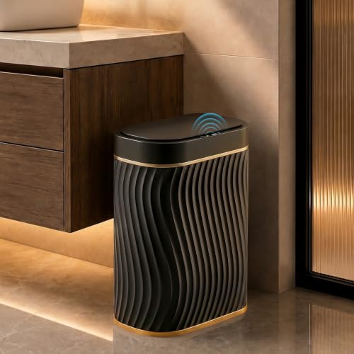 5 Gallon Automatic Bathroom Trash Can with Touchless Lid,Black Gold