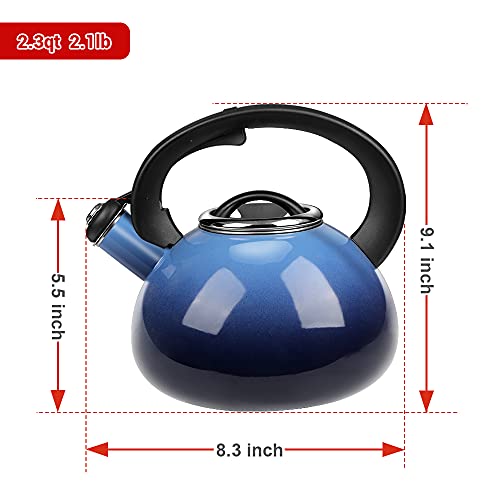 Whistling Tea Kettle, Aidea 2.3 Quart Enamel-On-Steel Tea Kettle Stovetop, Enameled Interior Tea Pot Stovetop For Anti-Rust, Audible Whistling Hot Water Kettle For Kitchen (Gradient Blue) #TOP5
