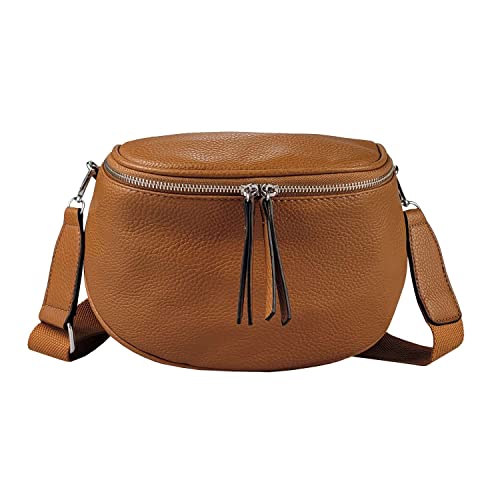 ITALYSHOP24-COM DAMEN TASCHEN SET 2in1 Schultertasche + Schmucktasche Strasssteine Umhängetasche Crossbody Crossover Leder Optik Handtasche Metallic Shopper (V2 Cognac 27x17x10 cm) Cover