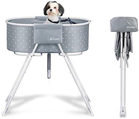 Furesh Insider Dog Bath Tub and Wash Station for Bathing Shower and Grooming, Elevated Foldable and Portable, Indoor and Outdoor, for Small and Medium Size Dogs, Cats and Other Pet (Gray)