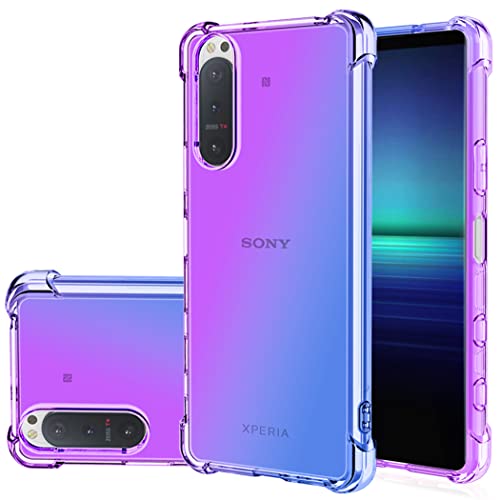 Image of Jhxtech for Xperia 5 II 5G Case, Sony 5 II Case, Clear Cute Gradient Phone Case Slim Anti Scratch Flexible TPU Cover Shockproof Protective Case for Sony Xperia 5 II (Purple/Blue)
