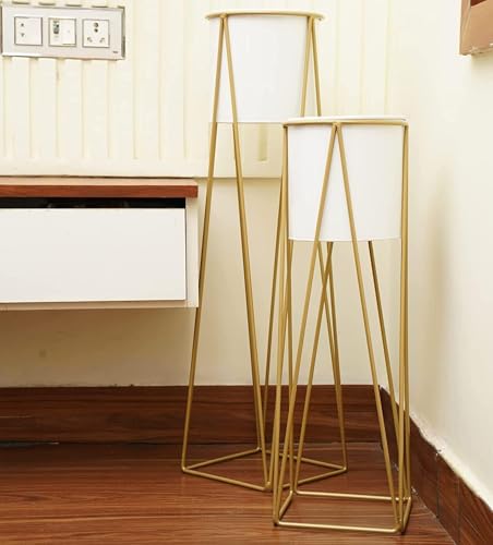 Image of Decent Home Decor Iron Metal Indoor Out Door Bedroom Home Office Planter Pot Tall Stand with Planter for Living Room, Balcony Flower Pot Stand Set of 2 (White)