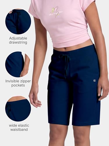 Image of Enamor Mid Rise Knee Length Drawstring Closure City Shorts for Women - Slim Fit, Soft and Breathable Cotton - E044