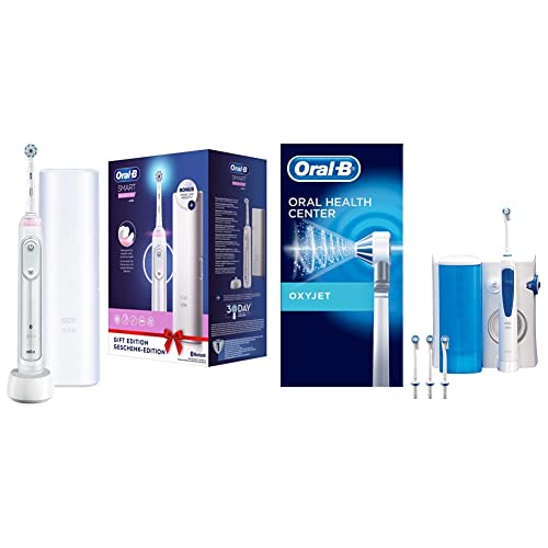 Oral-B Smart Sensitive Brosse à Dents Électrique Rechargeable Avec 1 Manche Connecté Bluetooth & Oxyjet, Jet Dentaire Hydropulseur, Rechargeable avec Câble Inclus, Technologie Micro-Bulles D'Air