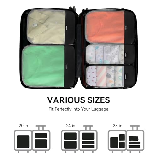 Voova 6 Set Compression Packing Cubes, Travel Accessories Expandable Packing Organizer Bags Set for Carry on Suitcase, Durable Luggage Packing Cubes for Travel Essentials, Black - Image 5