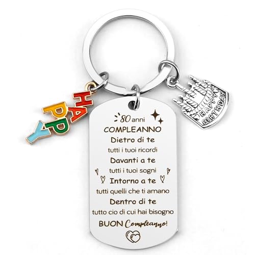 QONCV Regalo Compleanno - Portachiavi Compleanno, Regali Donna e Uomo per 80 Anni