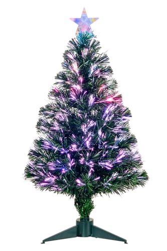 3FT Fiber Optic Green Christmas Tree Artificial Tree with Stand,Pre-lit Full Xmas Tree with Top Star Perfect for Indoor Holiday Decoration