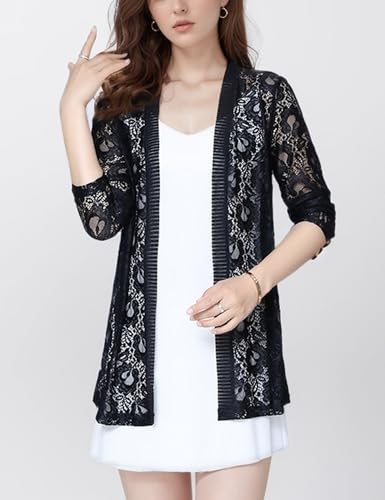 Image of FindThy Women's 3 /4 Sleeve Lace Cardigan Long Sleeve Open Front Floral Crochet Shrug Cover Up