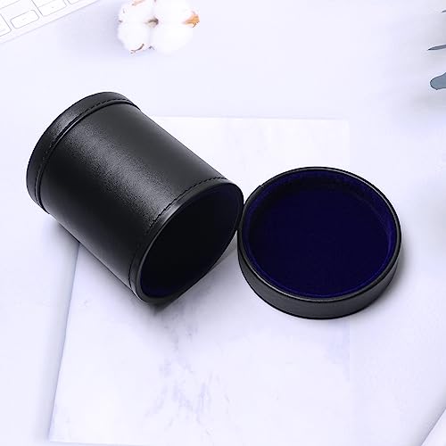 Reriver Pu Leather Dice Cup With Lid, Blue Velvet Interior Quiet Dice Shaker Cup With 6 Random Color Dices For Liars Dice/Farkle/Yahtzee Games, 1 Pack #TOP4